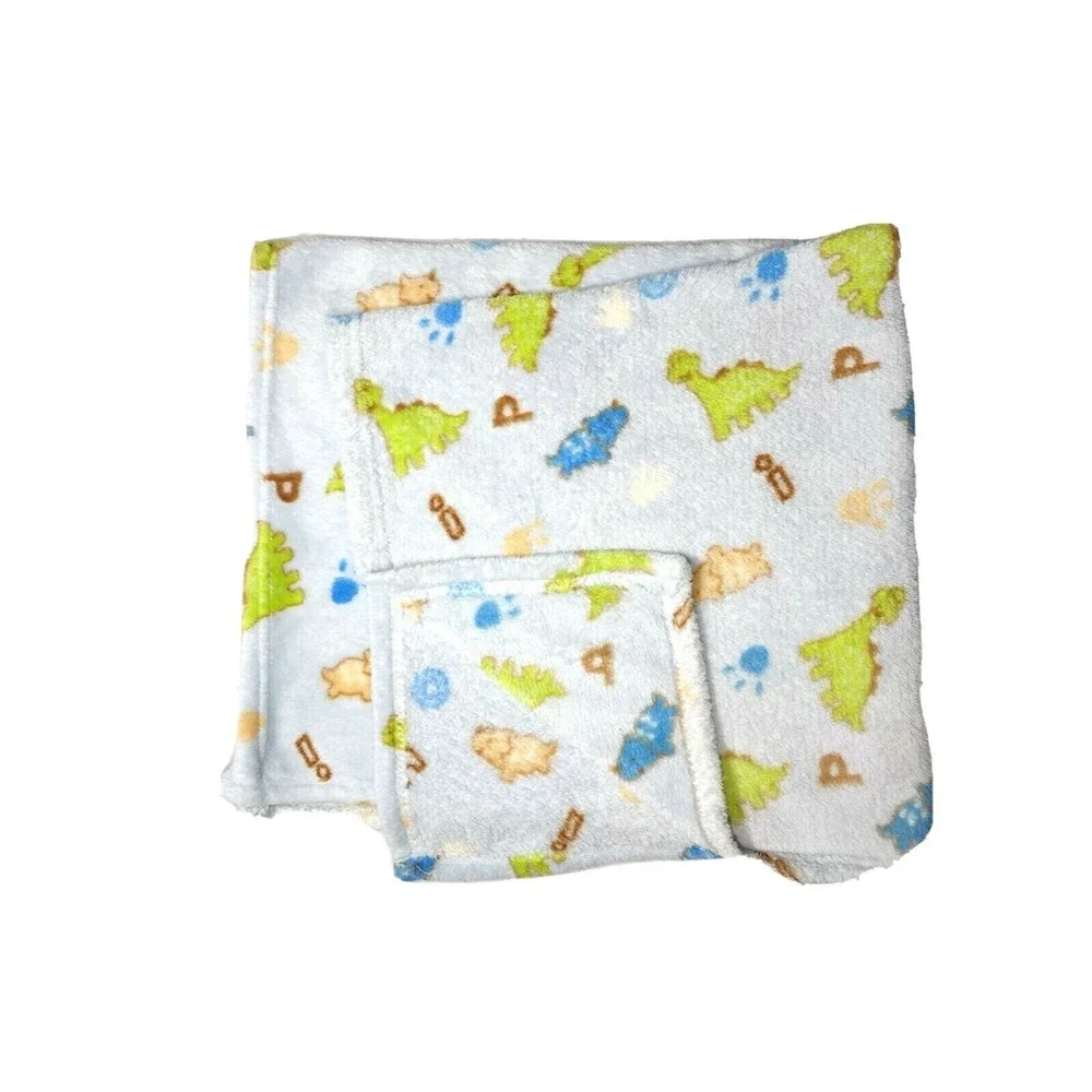 Dinosaur Alphabet Letter Baby Blanket Blue Green Brown Lovey Fleece Cutie Pie